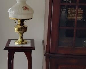 Marble inlay plant stand, lamp, mirror