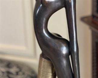 1950s 5.5ft African Bronze/Brass Woman Sculpture Karl HAGENAUER Art Deco 66.5in h x 15in Diameter