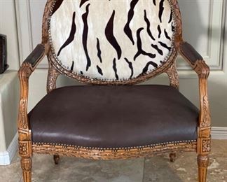 #1 Old Hickory Tannery Zebra Hide Arm Chair 40x33x24in HxWxD