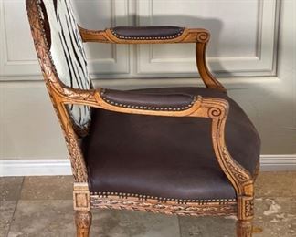 #1 Old Hickory Tannery Zebra Hide Arm Chair 40x33x24in HxWxD