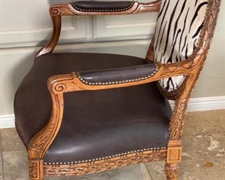 #1 Old Hickory Tannery Zebra Hide Arm Chair 40x33x24in HxWxD