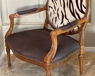 #2 Old Hickory Tannery Zebra Hide Arm Chair 40x33x24in HxWxD