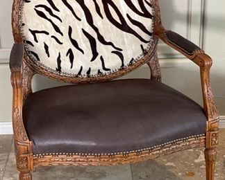 #2 Old Hickory Tannery Zebra Hide Arm Chair 40x33x24in HxWxD