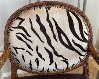 #2 Old Hickory Tannery Zebra Hide Arm Chair 40x33x24in HxWxD