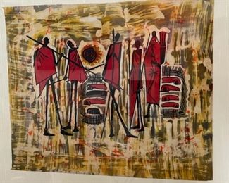 Kenya Kemonto Masai Batik Art Framed 27.5x30.5x1.5in HxWxD