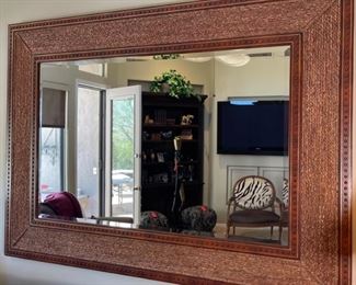 Huge Leather/Rope/Nailhead Framed Mirror 55x76x2.5in HxWxD