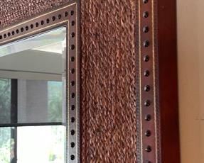 Huge Leather/Rope/Nailhead Framed Mirror 55x76x2.5in HxWxD