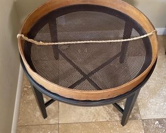 Primitive Flour Sifter Sieve End Table 23in H x 33in Diameter