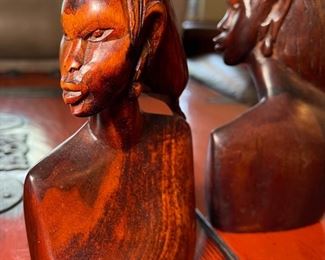 2pc Hand Carved Ladies Wood Figures 6x4x2.5in HxWxD