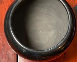 Flora Naranjo Santa Clara Pottery Blackware Carve Pot 6in H x 4.75in diameter at opening