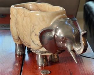 Italian Carved Stone & Cast Metal Elephant 6x4x12in HxWxD