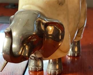 Italian Carved Stone & Cast Metal Elephant 6x4x12in HxWxD