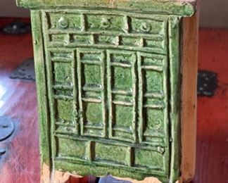 Antique Ming Dynasty Green Glazed Funerary Furniture Chest/Cabinet Chinese Cupboard 8x6x3in HxWxD