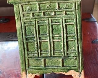 Antique Ming Dynasty Green Glazed Funerary Furniture Chest/Cabinet Chinese Cupboard 8x6x3in HxWxD