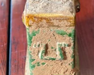 Antique Ming Dynasty Green Glazed Funerary Furniture Money Chest Chinese 4.5x5.5x3in HxWxD