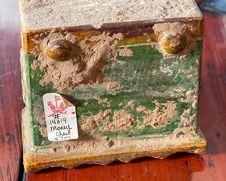 Antique Ming Dynasty Green Glazed Funerary Furniture Money Chest Chinese 4.5x5.5x3in HxWxD