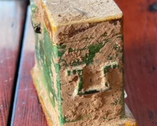 Antique Ming Dynasty Green Glazed Funerary Furniture Money Chest Chinese 4.5x5.5x3in HxWxD