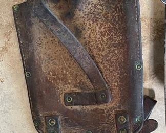 WWII Swiss Military Entrenching Shovel Tools with Leather Cover 22x7x2in HxWxD