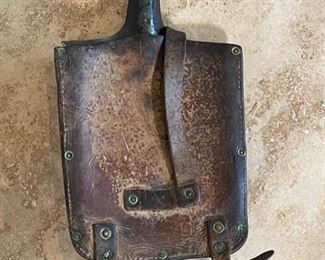 WWII Swiss Military Entrenching Shovel Tools with Leather Cover 22x7x2in HxWxD