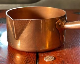 Hand Hammered Solid Copper French Sugar Pot/Pau France 3.5x7x13in<BR>Diameter: 6.5in