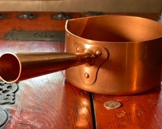 Hand Hammered Solid Copper French Sugar Pot/Pau France 3.5x7x13in<BR>Diameter: 6.5in