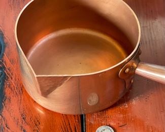 Hand Hammered Solid Copper French Sugar Pot/Pau France 3.5x7x13in<BR>Diameter: 6.5in