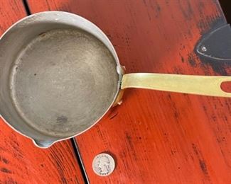 Vintage Copper Tinned 5in Saucepan Made in France Pot 2.5in H x 5 1/8” x 9in<BR>Diameter: 4.75