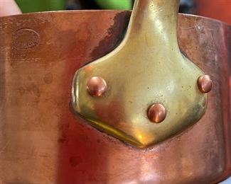 Vintage Copper Tinned 5in Saucepan Made in France Pot 2.5in H x 5 1/8” x 9in<BR>Diameter: 4.75