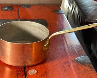 Vintage Copper Tinned 6.5in Saucepan Made in France Pot 3.25x6.5x12.5in<BR>Dia: 6.5in