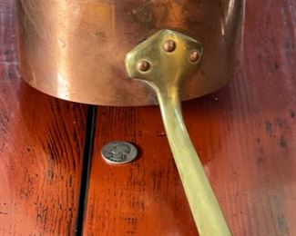 Vintage Copper Tinned 6.5in Saucepan Made in France Pot 3.25x6.5x12.5in<BR>Dia: 6.5in