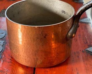 Vintage Copper Tinned 8in Saucepan Made in France Pot 5.75x8x15in <BR>Dia: 8in