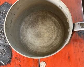 Vintage Copper Tinned 8in Saucepan Made in France Pot 5.75x8x15in <BR>Dia: 8in