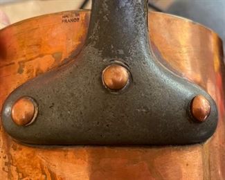 Vintage Copper Tinned 8in Saucepan Made in France Pot 5.75x8x15in <BR>Dia: 8in