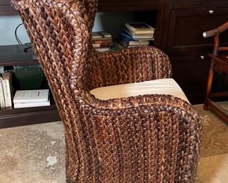 Pottery Barn Seagrass Wingback Chair w/ Ottoman Rattan Havana Dark 42x30x26in<BR>Ottoman: 13.5x22x22in HxWxD