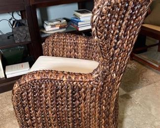 Pottery Barn Seagrass Wingback Chair w/ Ottoman Rattan Havana Dark 42x30x26in<BR>Ottoman: 13.5x22x22in HxWxD