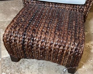 Pottery Barn Seagrass Wingback Chair w/ Ottoman Rattan Havana Dark 42x30x26in<BR>Ottoman: 13.5x22x22in HxWxD