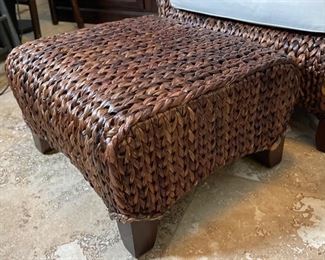 Pottery Barn Seagrass Wingback Chair w/ Ottoman Rattan Havana Dark 42x30x26in<BR>Ottoman: 13.5x22x22in HxWxD