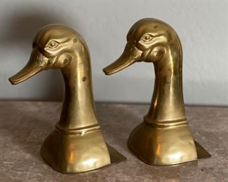 Vintage Brass Mallard Duck Head Bookends 10x5.5x5in HxWxD