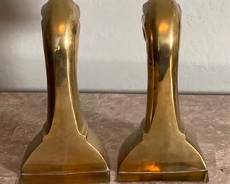 Vintage Brass Mallard Duck Head Bookends 10x5.5x5in HxWxD