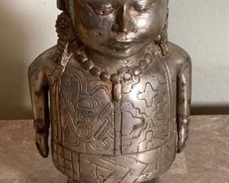 Primitive Chinese Cast Metal Sculpture Man 11x6x4.5in HxWxD