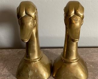 Vintage Brass Mallard Duck Head Bookends 10x5.5x5in HxWxD