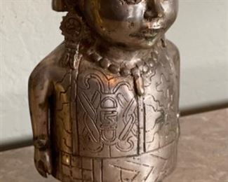 Primitive Chinese Cast Metal Sculpture Man 11x6x4.5in HxWxD