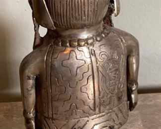 Primitive Chinese Cast Metal Sculpture Man 11x6x4.5in HxWxD