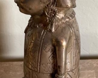 Primitive Chinese Cast Metal Sculpture Man 11x6x4.5in HxWxD