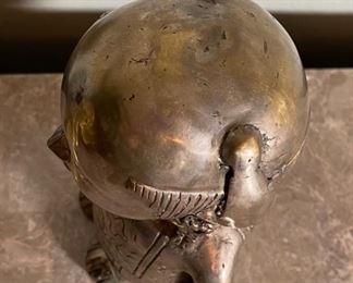 Primitive Chinese Cast Metal Sculpture Man 11x6x4.5in HxWxD