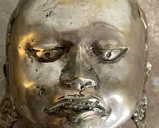 Primitive Chinese Cast Metal Sculpture Man 11x6x4.5in HxWxD