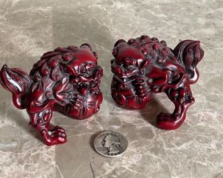 Small Red Resin Foo Dogs 2x2x3in