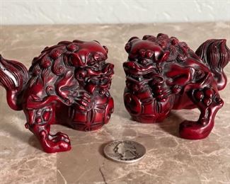 Small Red Resin Foo Dogs 2x2x3in
