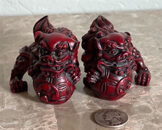 Small Red Resin Foo Dogs 2x2x3in