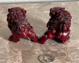 Small Red Resin Foo Dogs 2x2x3in